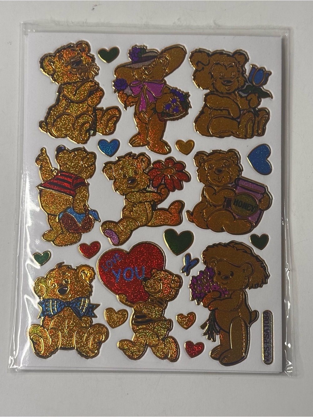 Golden Monochrome Bears Hearts & Flowers Dimensional Stickers Sheets 6ct NEW